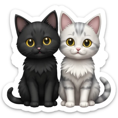 White and grey kitten and black cat sticker