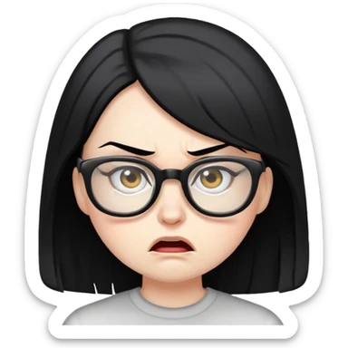 woman black hair glasses mad sticker