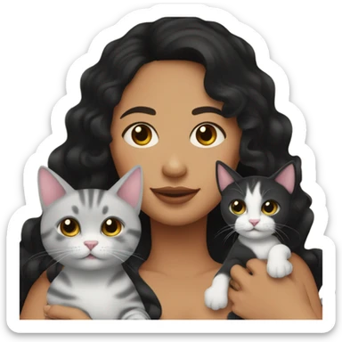 A pregnant woman with black wavy hair and her two cats next to her sticker