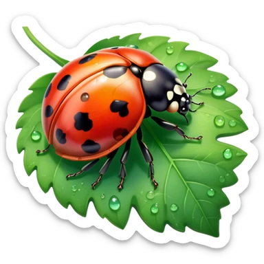 Rainbow ladybug on a leaf with morning dew  sticker