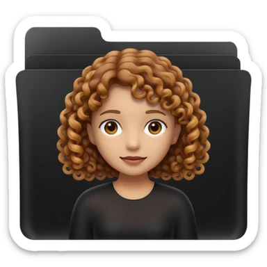 A **simple emoji-style icon** of a **black transparent plastic folder**, sleek and minimal, with **rounded corners**, subtle translucency, soft shading, and a **small logo of a canela-skinned girl with curly hair** on the front.
 sticker