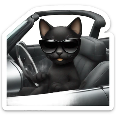 Black kitten with sunglasses driving a convertible  sticker