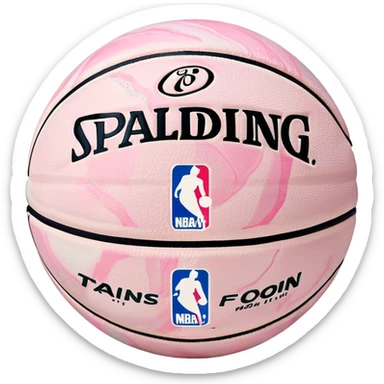 White Spalding basketball with NBA branding, predominantly white with light pastel pink and green marbling sticker