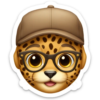 baby cheeta with backward brown cap, brown-lens glasses sticker