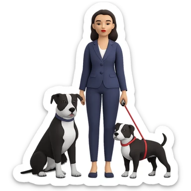Make the pitbull black and white while keeping the woman and the overall style the same. Remove the background. sticker