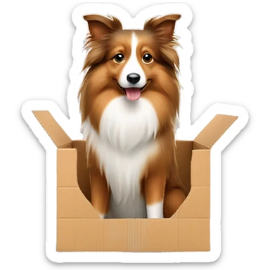 Shetland sheepdog sitting in cardboard sticker