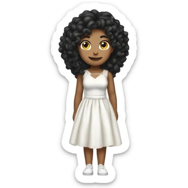 Tan girl with black long curly hair and white tied dress full body sticker