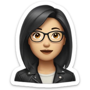 asian woman with glasses and a leather jacket with a shirt and long dark hair sticker