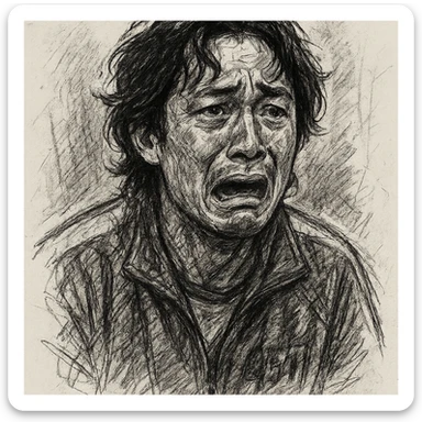 Fourth Squid Game Season 2 character, individual portrait, black and white, no color, pencil sketch style, dramatic expression sticker