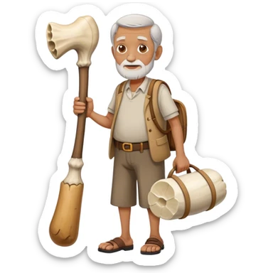 An old man carrying a big bone around his waist ￼ sticker