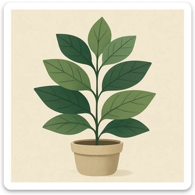 a stylized leafy plant with layered leaves and a neutral pot, general style sticker