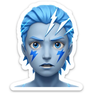 Rayos, centellas y estrellas en una cara color azul con expresiones de furia sticker