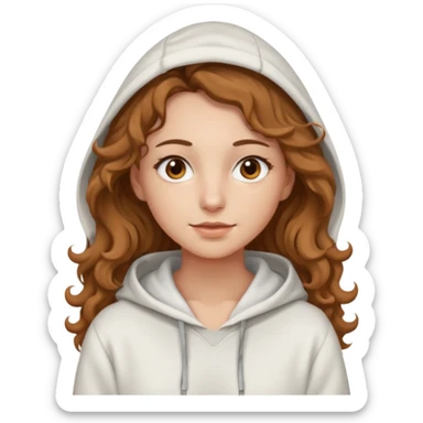 Una donna con una felpa semplice bianca,ha gli occhi marroni,i capelli marroni chiaro , c’è gli ha lunghi e ricci ma non troppo sticker