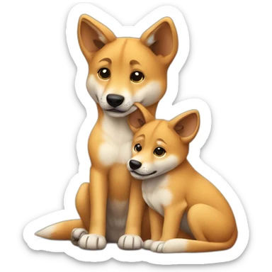 A dingo pup hugging an adult dingo sticker