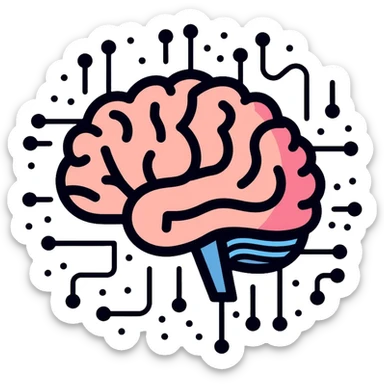 brain with digital circuits and text symbols sticker