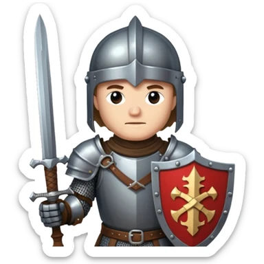 give me medieval knight with a helm, and he has a gauntlet holding a sword. style can be a bit pixelated /8bit sticker