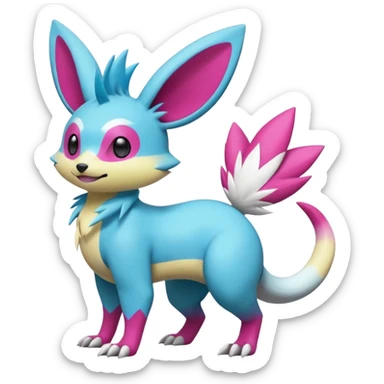 cyan-Magenta-gradients Minccino-Zeraora-Emolga-Vernid-Sergal-fusion-hybrid-animal-creature, full body sticker