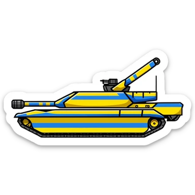 Modern Ukrainian battle tank with blue and yellow markings sticker