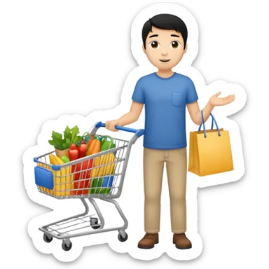 man-with-a-shopping-cart-full-body black hair sticker
