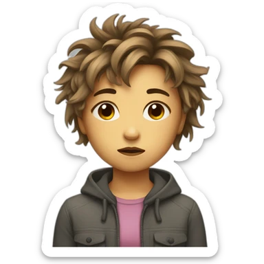 girl with messy hair and sad sticker