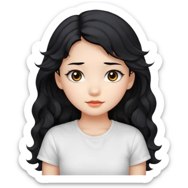 Cute beautiful girl,Black hair,wavy long hair, Black eyes, white T-shirt, Chinese  sticker