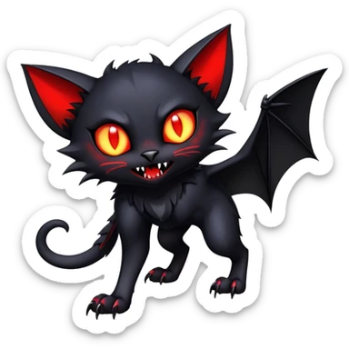 Vampiric feral futuristic gothic emo black bat-cat-Litten-Noibat-Fakémon-hybrid-creature (full body) sticker
