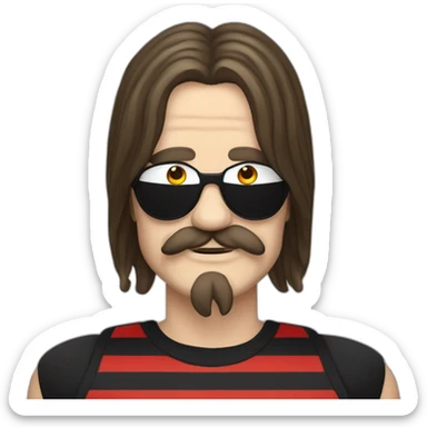 ozzy osbourne with long moustache and striped black and red tank top sticker