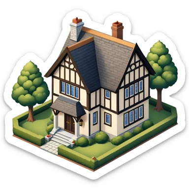 tudor-style suburban house isometric exterior view sticker