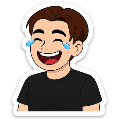 Change the hair color to a brown shade matching the 4th reference image and change the shirt color to black matching the 5th reference image. Keep the background transparent. sticker