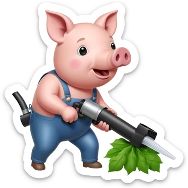 Pig with a leaf blower sticker