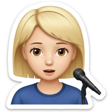 Crea una chica cantando con pelo rubio corto con ojos cafes  sticker