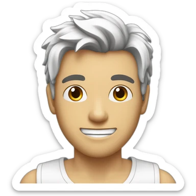 Jeune homme blanc avec cheveux blancs, vers l’avant, qui fait une grimace de travers très drôle sticker