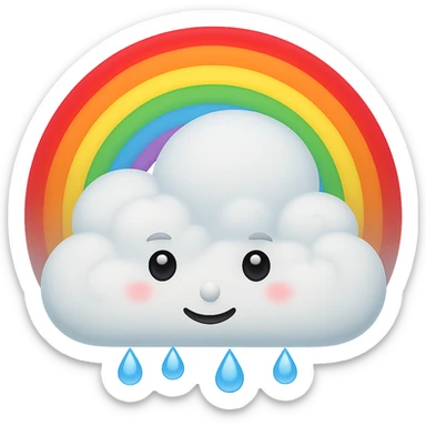 Add a bright, colorful rainbow arcing over the cloud in a Disney style, Apple emoji style. Keep the background transparent. sticker