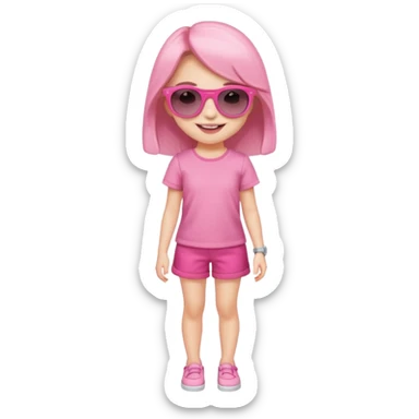 A beautiful asthethic cute girl with full body of clothes pink girly with cute sunglasses sticker