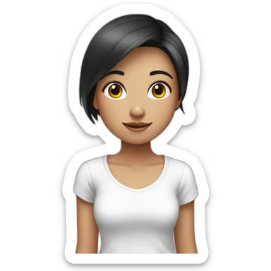 cute girl with short dark straight hair in a white t-shirt sticker
