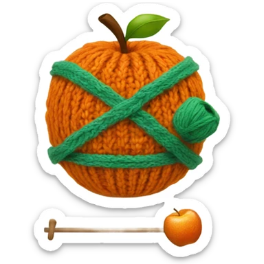Orange knitting an apple sticker