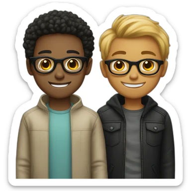 A light skin boy and light skin wearing small-size black-rimmed round glasses smiling sticker