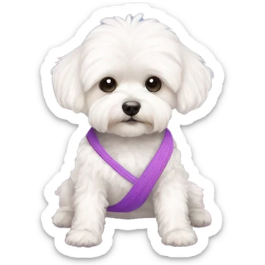 White maltipoo in a yoga outfit with a yoga mat  sticker