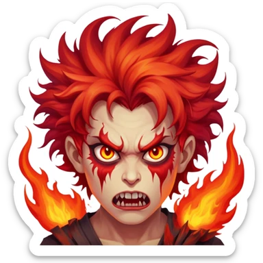 Wild demonic artist with crazy hair and fiery eyes, painting chaotic hellish scenes sticker