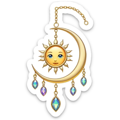 Hanging chained sun-catcher with iridescent crystal gemstones  and gold crescent  sticker