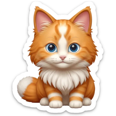 A 3D cartoon orange-ginger Ragdoll cat with gentle smile, fluffy tail, soft rim lighting, dreamy Memoji-style tone. sticker