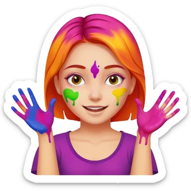girl playing with holi Colors sticker