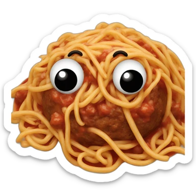 Spaghetti and meatballs, with a face arms and legs sticker