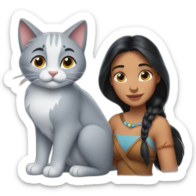 Pocahontas disney with a soft grey cat sticker