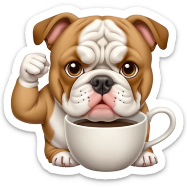 English bulldog enjoying coffee sticker