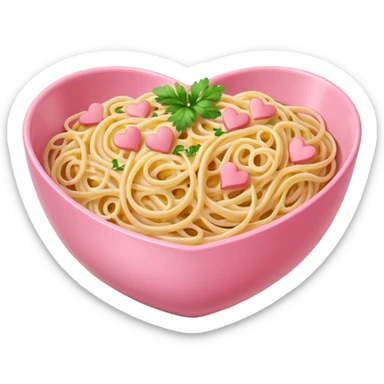 Spaghetti carbonara, in a pink bowl, the bowl should be heartshaped sticker