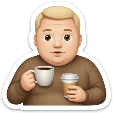 fat man, hold a cup of coffee sticker