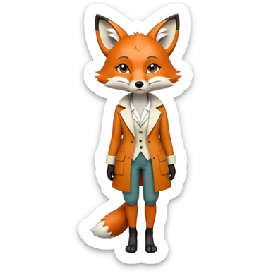 extremely sad crying anthropomorphised female fox in stylish outfit, no sunglasses, looking to the left, poor posture, full-body view sticker