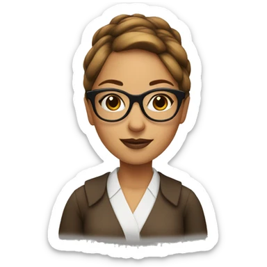 Woman librarian bun brown glasses with a book sticker