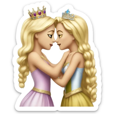 2 women princesses couple blonde kiss sticker